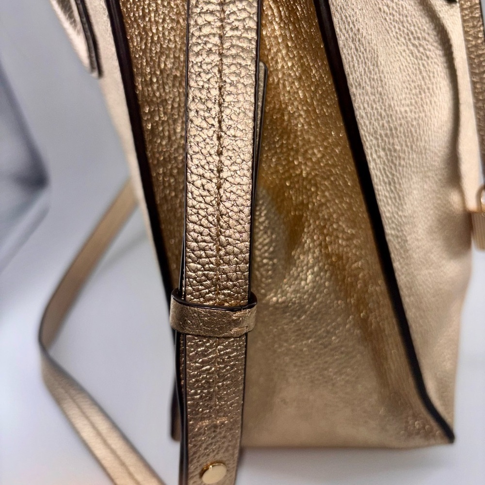 Michael Kors Mercer Metallic Gold Pebble Leather Shoulder Crossbody Tote Bag - Picture 8 of 12